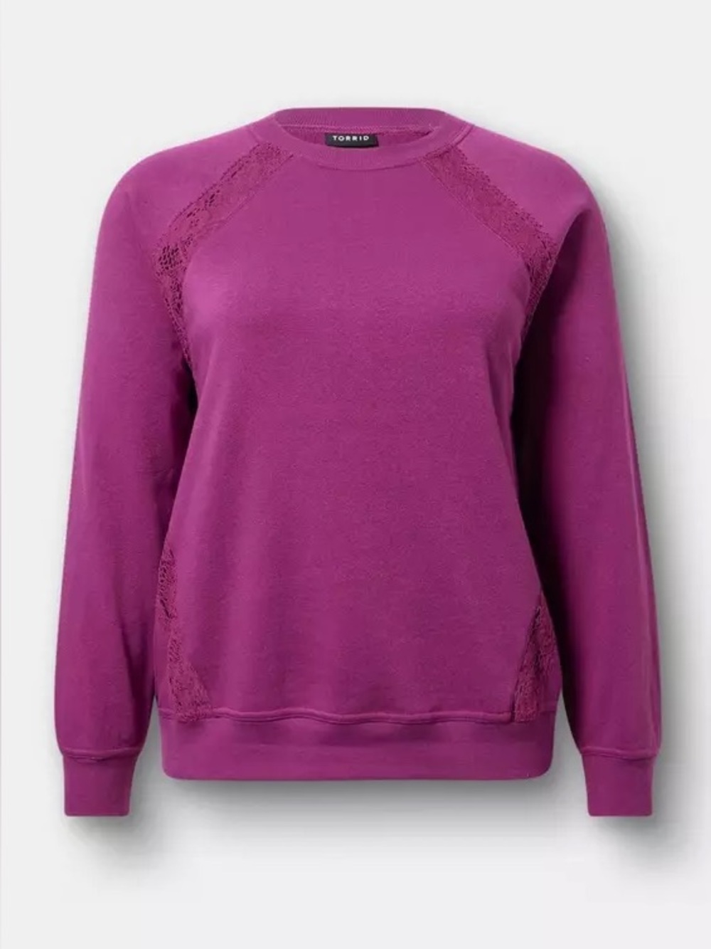 Torrid Lace Pullover Crew Sweatshirt Size 00 Plum Caspia NWT